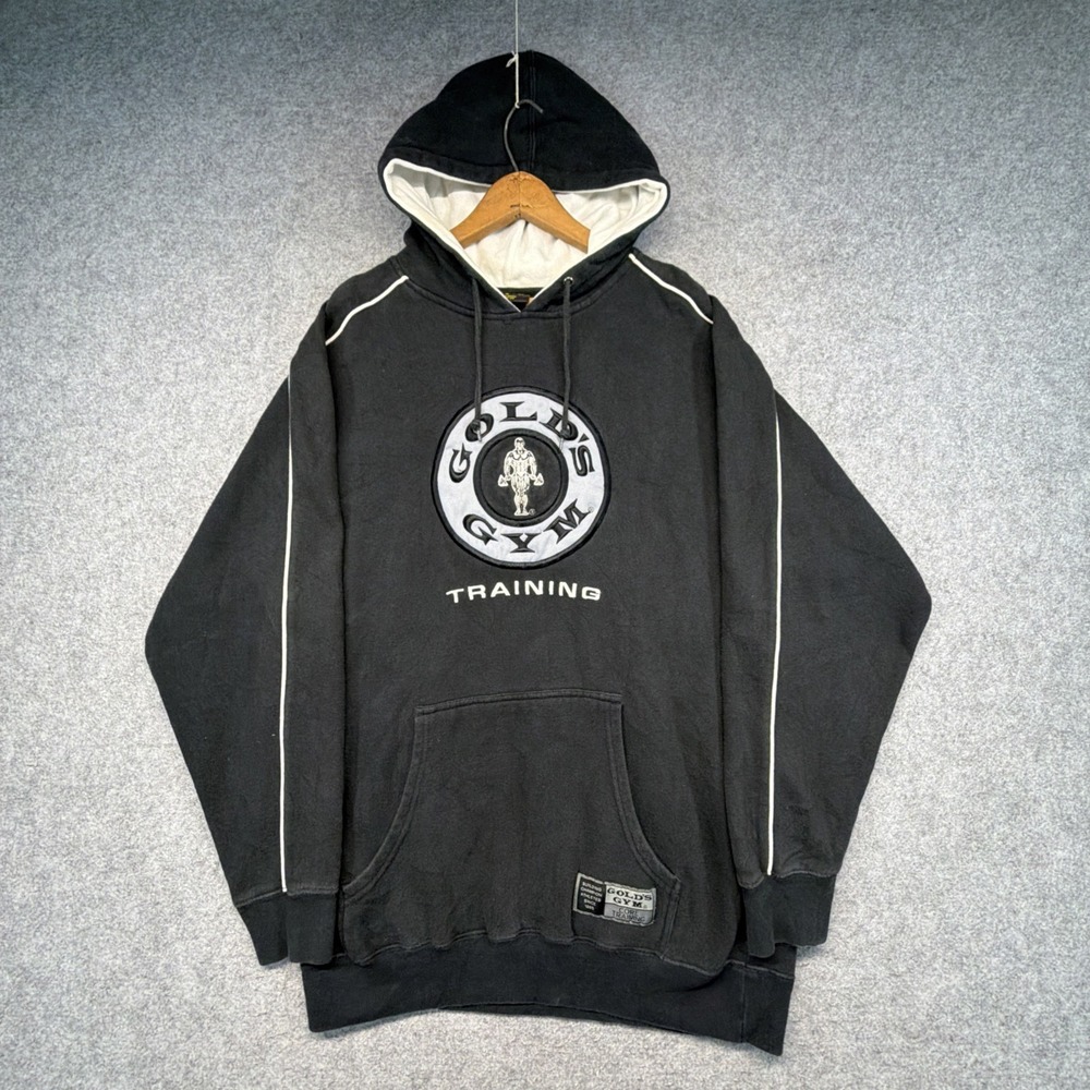 Golds Gym Black Zip Up Hoodie Sweatshirt Mens Large Bodybuilding Workout